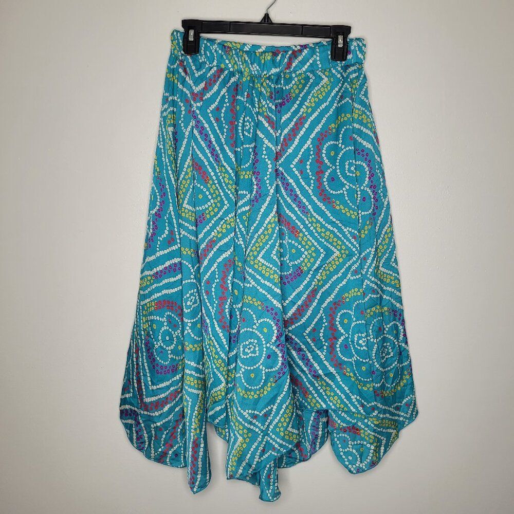 Earthbound teal dot geometric fairy asymmetrical pull on midi skirt size large
